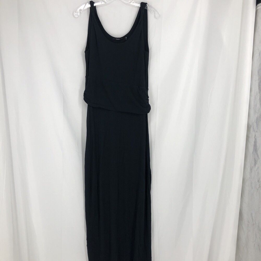 Tahari Women Maxi Tank Dress Black Sleeveless Scoop Neck Pullover Ruched Size M